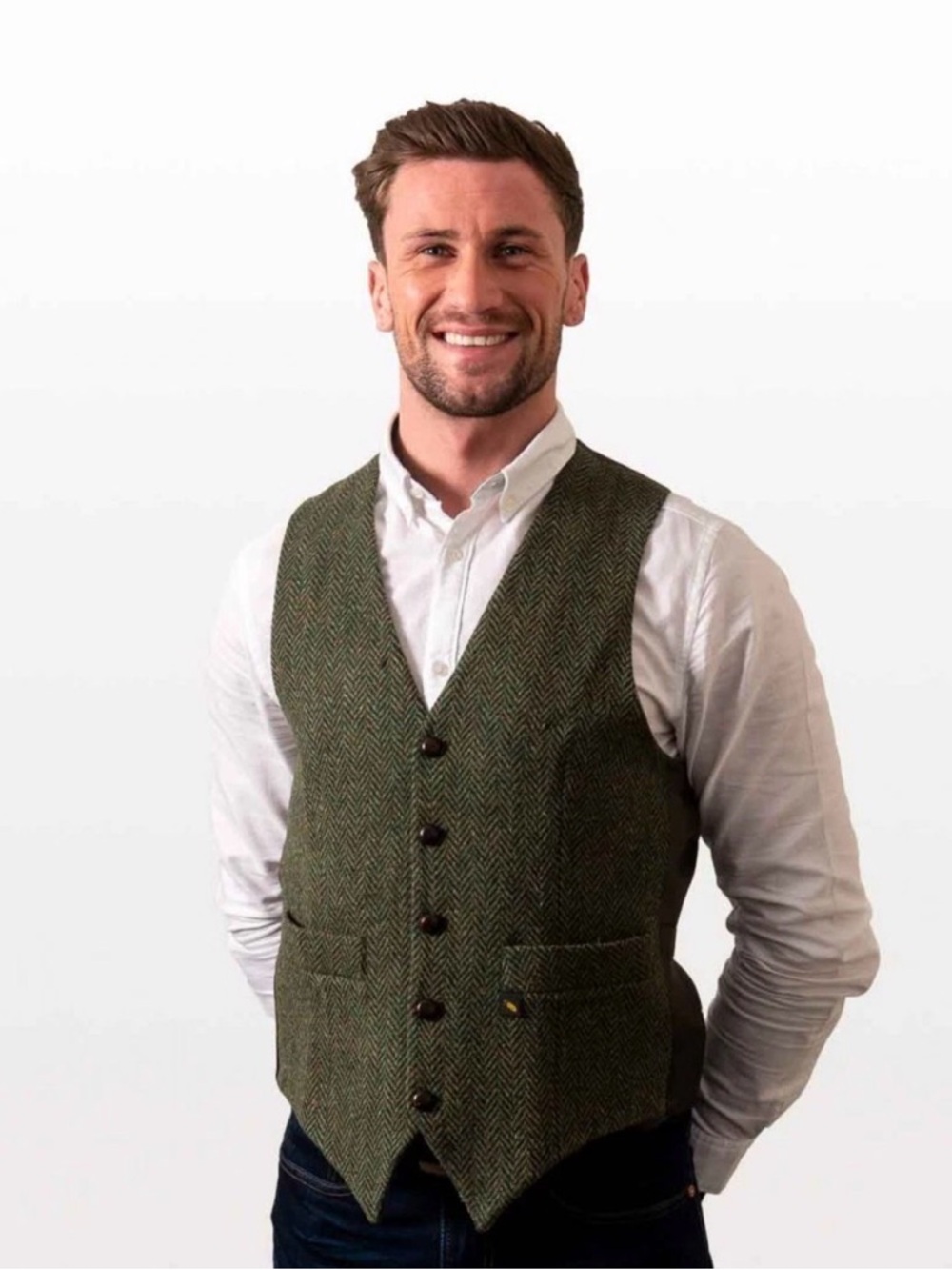 NWT Hatman of Ireland 100% Donegal Tweed Waistcoat Mens Suit Vest XL